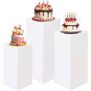 HAISIWLKJ 3PCS Cylinder Pedestal Stands for Parties, White Metal Round Cylinder Plinths Dessert Table Display Pillars for Birthday Wedding Bridal Baby Shower Party Decorations(Large)