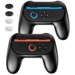 GLDRAM Lengthen Grips for Nintendo Switch 2 Joycon, Comfort & Wear-Resistant Joycon 2 Grip, Switch 2 Accessories with Ergonomic Controller Handle & 4 Thumb Caps - 2 Pack (Black)