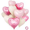 Pink and White Balloons - Pack of 15 - Heart Shaped Foil Balloons for Valentines Day Wedding Birthday Bridal Shower Baby Shower Decorations