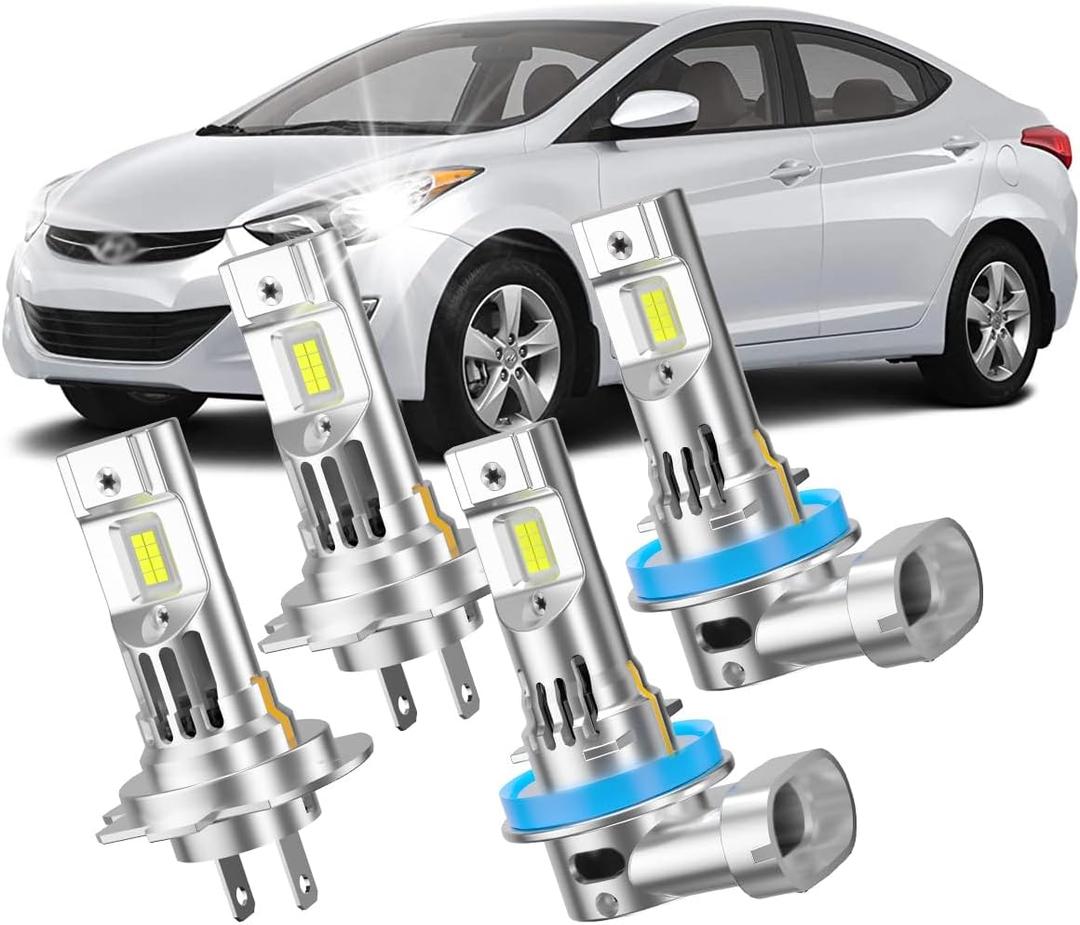 Luminavexel Automotive Front Light Bulbs, H7 and H11 Front Light Combo, 6000K with Built-in Fan for Elantra 2014 2015 2016 (with Projector) 2017 2018, High and Low Beam, 12-24V, 4-Pack