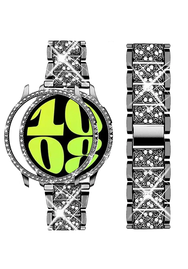 Mosonio Compatible with Samsung Galaxy Watch 7/6 Bands 40mm/44mm, 20mm Bling Metal Bands with Bling Protective Cover Case for Women, Shiny Watch Replacement Strap for Daily Wear