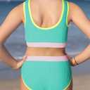 Blibean Tween Girls Swimsuits Two Piece Colorblock Bikini Sets with Chest Pad Size 6-15 Years (S)