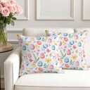Easter Decorative Throw Pillow Covers 18x18 Set of 2 Colorful Eggs Spring Square Pillow Covers for Couch Floral Leaves Cushion Cases for Living Room Bedroom Bed Car Chair