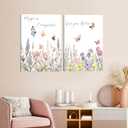 2Pcs Wildflower Nursery Canvas Wall Art Inspirational Floral and Plant Paintings Decorative Paintings Boho Girl Nurseries Poster Print Artwork Nursery Baby Room Living Room Bedroom Home Decoration