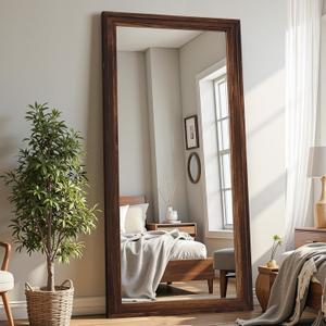 Antok Full Length Mirror with Solid Wood Frame, 71"32" Wall Mounted Oversized Floor Mirror with Stand, Leaning Standing Hanging for Bedroom Living Room Entryway, Walnut, Rect Style
