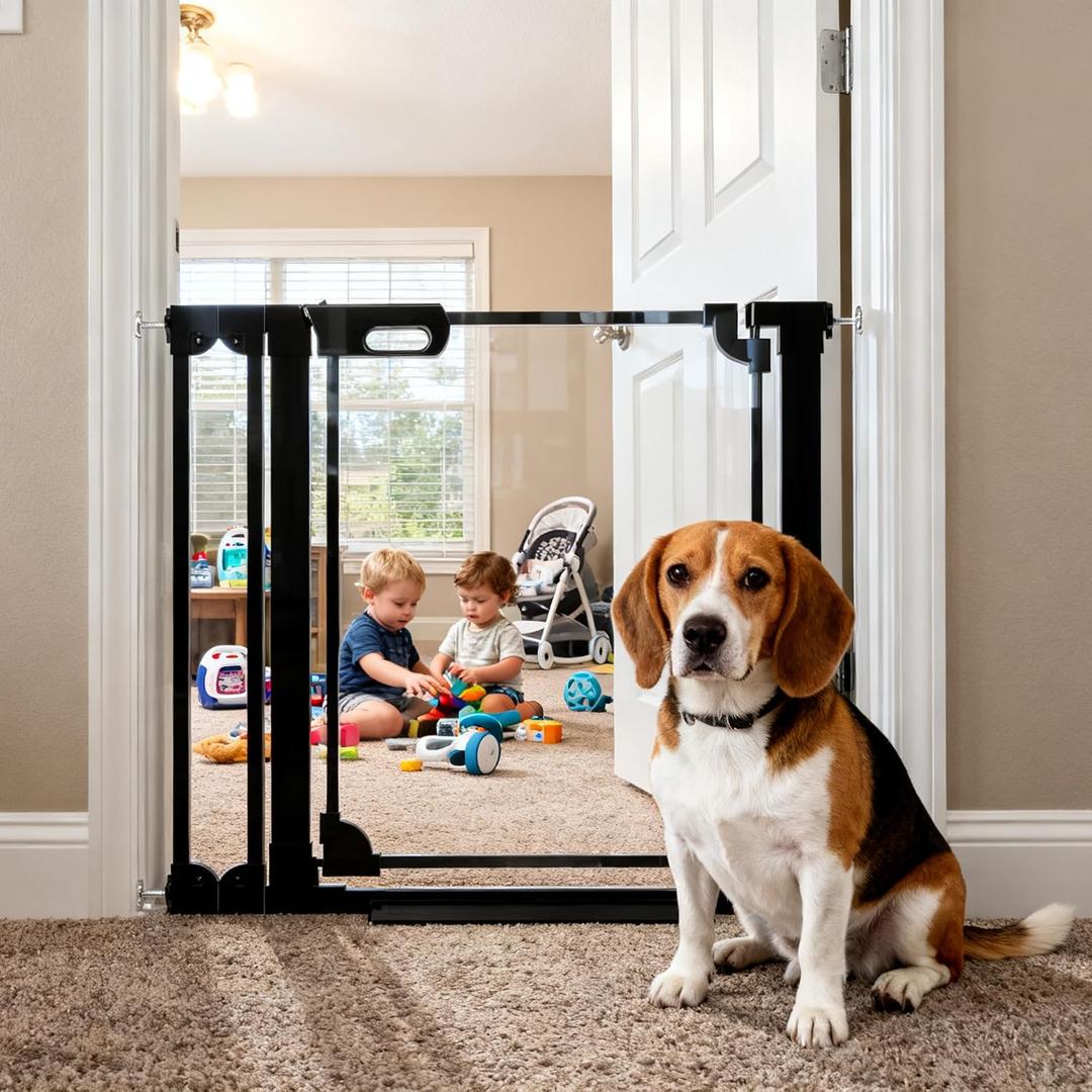 30.7" Tall Clear Acrylic Baby Gate 29.5"-37.8" Wide Pressure Mounted Clear Dog Gate Indoor - No Drill Auto Close, Walk Through Baby Gates for Stair & Doorways & Hallway
