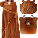 Mewaii Ultimate Softness Highland Cow Wearable Blanket Hoodie Expertly Designed for American Body Full Coverage with Easy Movement Oversized Warm Cozy Flannel Blanket Cute Highland Cow Gift for Women (Dark Brown)