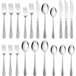 HaWare Hammered Silverware Set, 20-Piece Stainless Steel Flatware Set Serving for 4, Food-Grade Tableware Cutlery Set, Durable Eating Utensil Sets for Home Restaurant, Mirror Polish, Dishwasher Safe