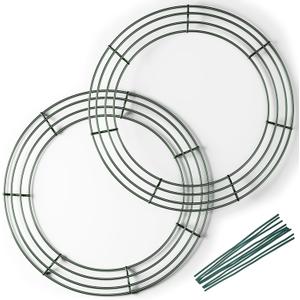 2-Pack 14 Inch Wire Wreath Frame Round Metal Wreath Form with Ring Design for DIY Crafts, Floral Projects, and Home Decor Dark Green Wire Frame for Christmas Holiday & Weddings