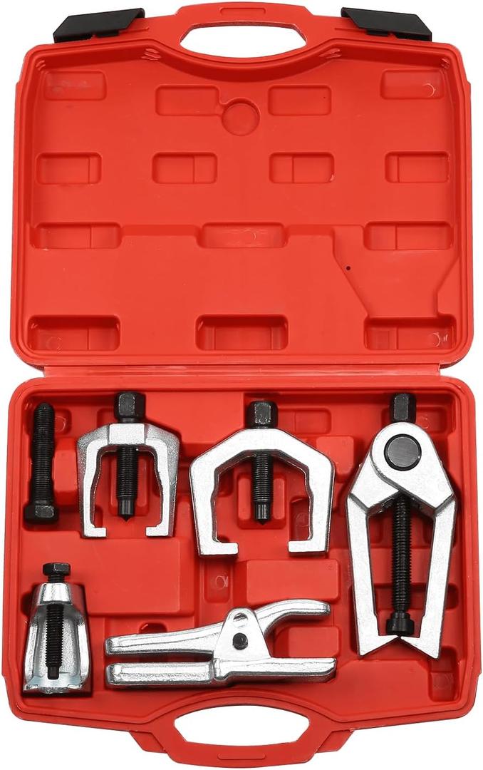 5-in-1 Ball Joint Separator Pitman Arm Puller Front Tie Rod End Tool Set Splitter Removal Kit with Carrying Case for Front End Service