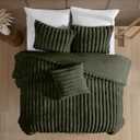 Riverbrook Home Everett Faux Fur Comforter Bedding Set, King, Textured Decorative Deocor, Green, 4 Pieces