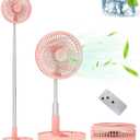 Primevolve Portable Oscillating Standing Fan,Rechargeable Battery Operated USB Floor Table Desk Fan with Remote, Bedroom Camping Travel Fans Pink 7.7"