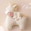 Newborn Photography Props Boys Girls Outfits Mohair Bear Hat Bonnet & Footed Romper Bodysuit Photoshoot Costume Set (White)