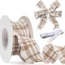 Brown Gingham Ribbon, 1.5 Inch x 10 Yards Plaid Ribbon Ruffled Edge Polyester Fabric for Wedding Invitations Bridal Bouquets Party Decoration Gift Wrapping Bow Making Ribbons (Brown and White)