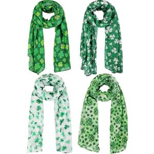 Patelai 4 Pieces Women's St. Patrick's Shamrock Scarf Irish Green Clover St. Patrick's Day Printed Shamrock Scarf for Women Holiday Outfits Accessories