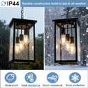 TODOLUZ 3-Lights Large Outdoor Pendant Light, Black Porch Ceiling Lighting Fixtures with Seeded Glass Panel, Exterior Hanging Lantern Adjustable Chain for Yard Entryway Patio, Seeded Glass, Black, 3-Light