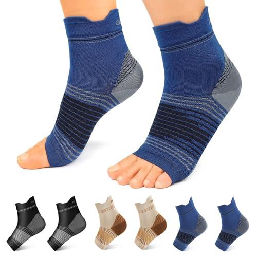 6 Pairs Plantar Fasciitis Socks for Men & Women, Ankle Brace Compression Socks with Arch Support for Achilles Tendonitis, Heel Pain, Swelling & Arthritis Relief, Black, Nude, Navy, Large