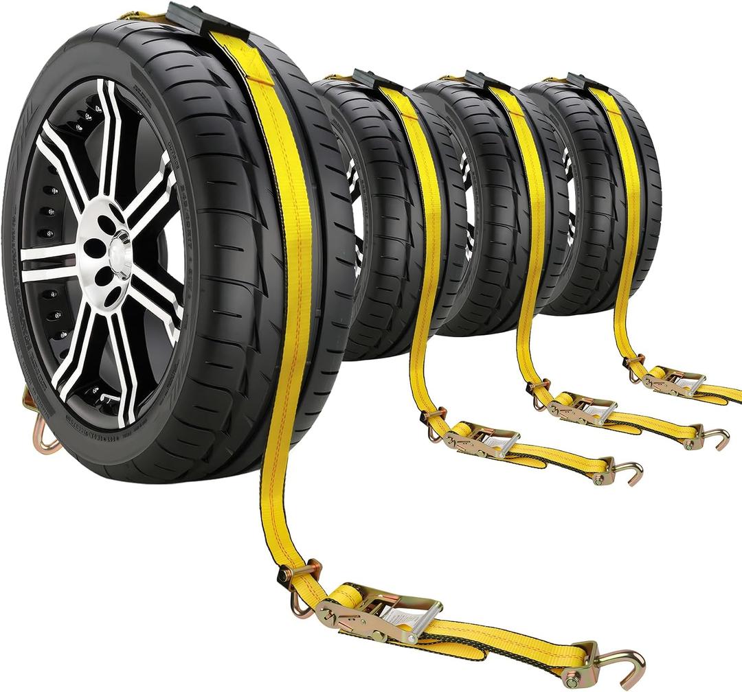 Car Hauler Straps Heavy Duty 10,000 lbs Break Strength-3-Point Tire Tie Down Straps for Trailers,Over The Wheel Tie Downs with Rubber Cleats for SUV,Truck,ATV,UTV, 120 Inches X 2 Inches