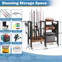 3-Tier Fishing Rod Holder, Garage Fishing Rod Rack, Fishing Rod Organizer for 12 Rods, Space Saving Fishing Pole Storage System for Garage Boat RV Basement, with Wheels Hooks and Storage Bag