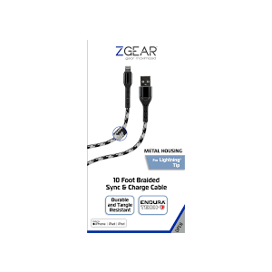 Zgear Metal Housing For Lightning Tip 10 Foot Braided Sync & Charge Cable