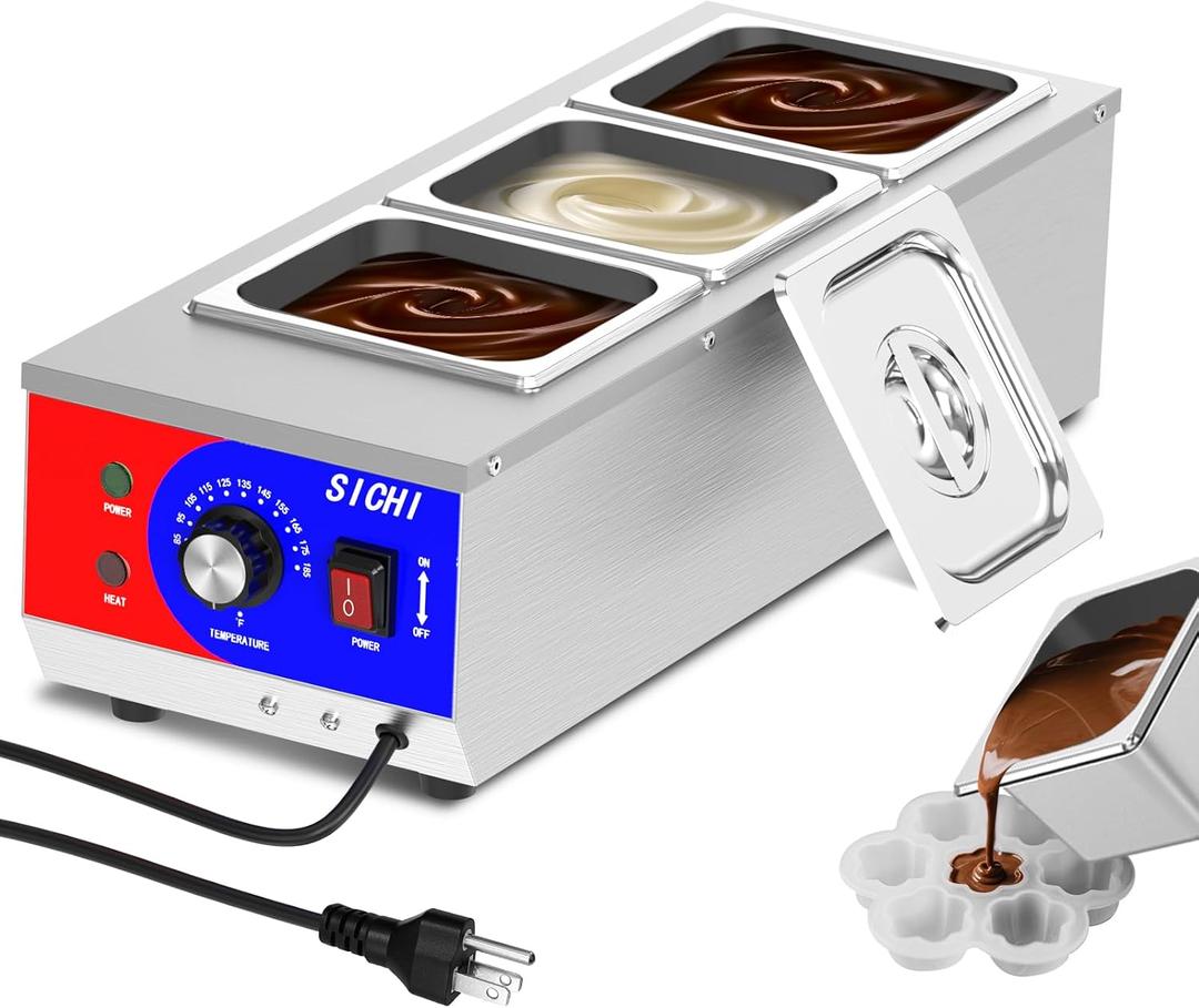 Chocolate Tempering Machine - Commercial Chocolate Melting Machine w/ 13L Capacity and 86-185 Temp Control, 1200W Professional Heated Chocolate Melter w/Stainless Steel Body, 110V,3 Tanks