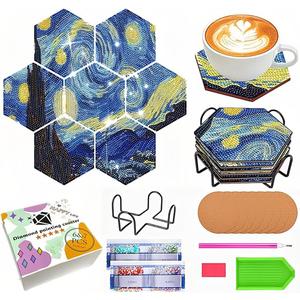 NIHO-JIUMA Diamond Art Starry Night Coaster, DIY Diamond Painting Coasters for Adults/Teen (7 pcs)