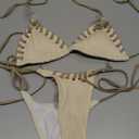 Women's High Waisted Bathing Suit Shell Decor Tie Back Swimsuit Bikini Set 2 Piece Apricot Color Size S