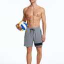 SILKWORLD Mens Swim Trunks with Compression Liner Quick Dry 6 in Bathing Suit Summer Swim Shorts with Zipper Pockets (S)