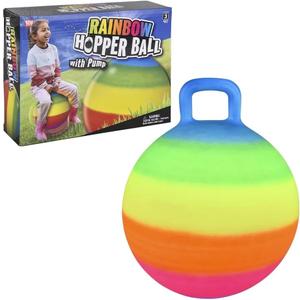 Rainbow Hopper Ball, 18 Inch, Bouncy Ball with Handle, Includes Pump, Great for for Indoor and Outdoor Play