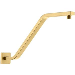 Uvish Square Shower Head Extension Arm with Flange, 16.5 Inch Z/S Shaped High Rise Shower Pipe Extender Wall-Mounted for Fixed Bathroom, Shower Head Goose Neck Arm - Extra Long Thread, Brushed Gold