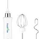 MF09 3 in 1 Rechargeable Milk Frother Handheld Foam Maker with Charging Stand & 3 Stainless Steel Whisks (White without Case)