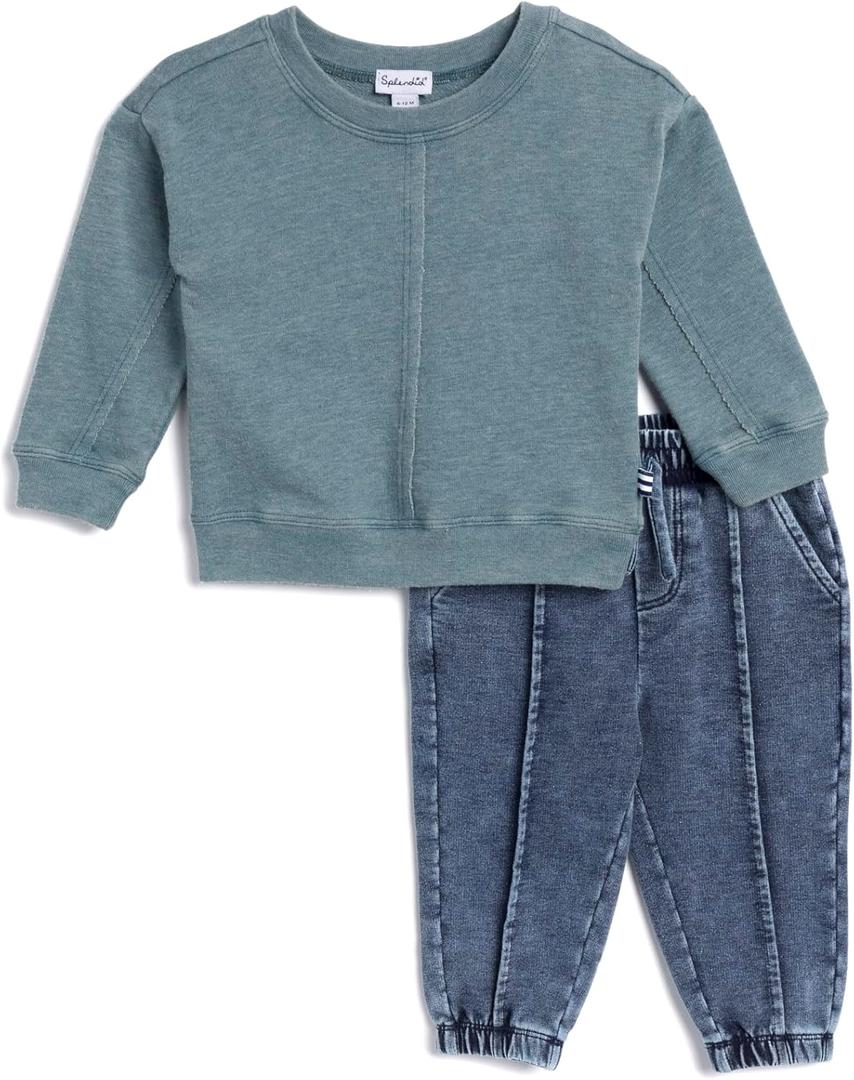Splendid Baby Boys' Explore Sweatshirt and Pant 2-Piece Set, Glacier, 3-6 Months