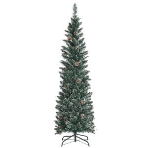 5 ft. Green Unlit Flocked Pencil Artificial Christmas Tree with w/Pine Cones