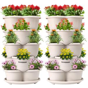 VIVOSUN 2-Pack 5 Tier Vertical Gardening Stackable Planter for Strawberries, Flowers, Herbs, Vegetables, Ivory