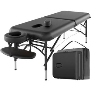 CLORIS 84" Professional Massage Table Portable 2 Folding Lightweight Facial Solon Spa Tattoo Bed Height Adjustable with Carrying Bag & Aluminium Leg Hold Up to 1100LBS (Black)