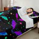 Erosebridal Halloween Bat Bedding Set King Size Glitter Stars Galaxy Bed Sheet Set for Kids Child, Cartoon Gothic Bats Fitted Sheet Halloween Decorations Teal Blue Green Purple (Multi 10)