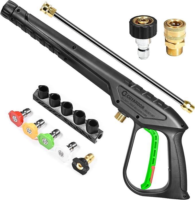 Coyardor Pressure Washer Gun 3600 PSI with Extension Wand, Nozzle Holder & 5 Spray Tips, M2214mm Fitting, Replacement for Ryobi, Karcher, Honda, Greenworks, Briggs & Stratton, Gas Power Washer