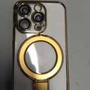 Compatible with iPhone 15 Pro Case with Invisible Magnetic Ring Stand [Compatible with Mag-Safe] [Full Camera Lens Protector] Plating Clear Phone Case for iPhone 15 Pro 6.1", Gold