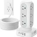 Flat Plug Power Strip Tower 10FT, 40W Total Fast Charging Station, Dual PD 20W USB-C Surge Protector with 12 AC Outlets and 8 USB Ports (4 USB C), Long Extension Cord for Home Office Dorm Room