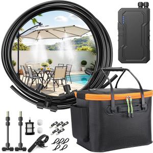 Ausic Portable Misting System for Outside Patio, Outdoor Water Cooling Mister with Battery Powered Pump (Max 8Hrs), 20L Bucket, 26FT Hose, Patio Misters for Tailgating, Pasture, Camping, Canopy, Sport