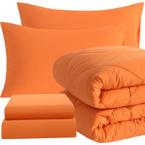 NTBAY Twin Comforter Set with Sheets, 5 Pieces Soft and Breathable Twin Bedding Set, Twin Bed in a Bag, Down Alternative Comforter Set Solid Color All Season, Kids Bedding Set, Orange