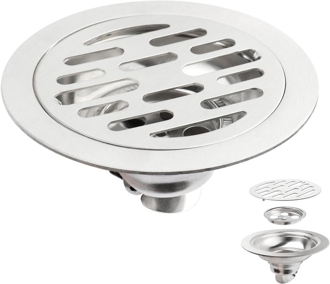 4 Inch Stainless Steel Floor Drain, Bestgle Anti Odor Floor Drain Backflow Preventer Shower Drain Strainer Fits for Laundry Rooms, Bathroom, Kitchen