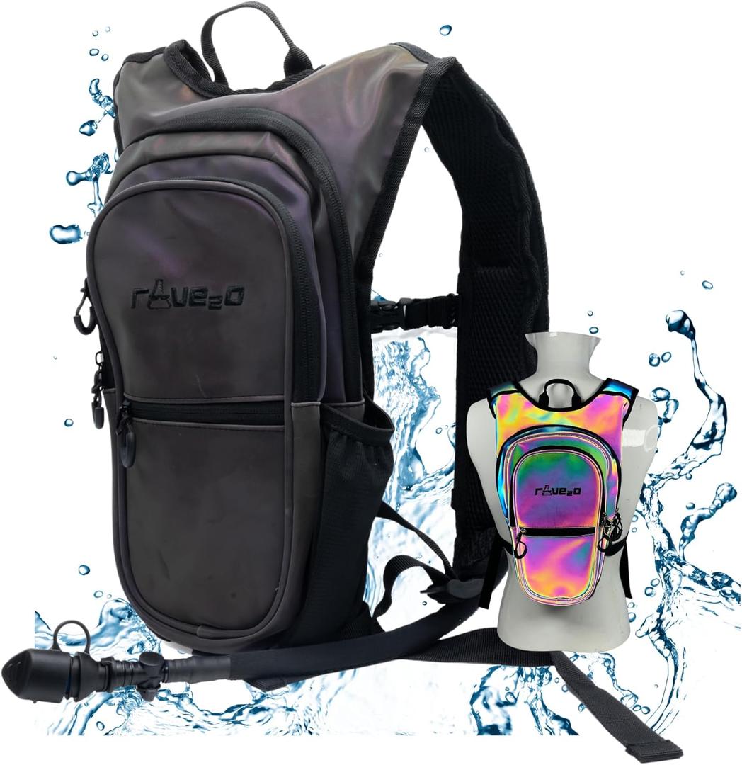 Rave Hydration Backpack  Anti-Theft Festival Hydration Pack with 1.5L Leakproof TPU Bladder  Slim, Insulated Water Pack with Secret Pockets & Breathable Back  for Raves, Music Festivals, EDC