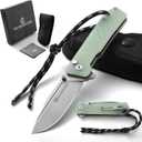 DRACHENADER Large Pocket Knife for Men IE-BR, 7.83" Folding Knife with Natural White Stonewashed 14C28N Steel Blade, G10 Handle, Pocket Clip and Nylon Sheath for EDC Camping and Survival