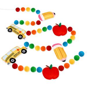 Back to School Decorations 7.5 Ft Felt Pompom Banner Pencil Apples School Bus Felt Ball Pre-Assembled Hanging Banner Welcome Back to School Garland for Classroom, Mantle, Wall, Party Supplies