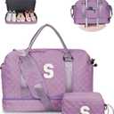 Personalized Initial Duffle Bag - Overnight Weekender with Shoe Compartment & Monogram Travel Bag - Friend Gift (Letter S) (Purple)