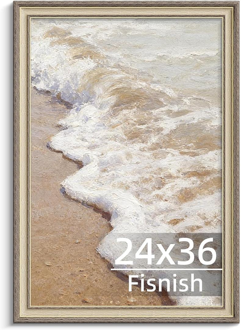 24x36 Poster Frame, Vintage 24 x 36 Poster Frame with HD Plexiglass Durable for Horizontal or Vertical Wall Mounting, White-Gray, 1 Pack