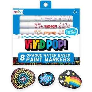 Ooly Vivid Pop Set of 8 Super Bright Water Based Paint Markers - Erases off Whiteboards, Windows, Mirrors- For Kids, Back to School Supplies, Art Projects, Paint Pen Marker for Kids (Classic)