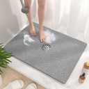 HITSLAM Shower Mat, 32 x 24 Inch Non Slip Bath Mat for Tub, Soft PVC Loofah Bathtub Mats with Drain Holes, Quick Drying Bathroom Stall Floor Mat, Bathroom Accessories Without Suction Cup, Grey