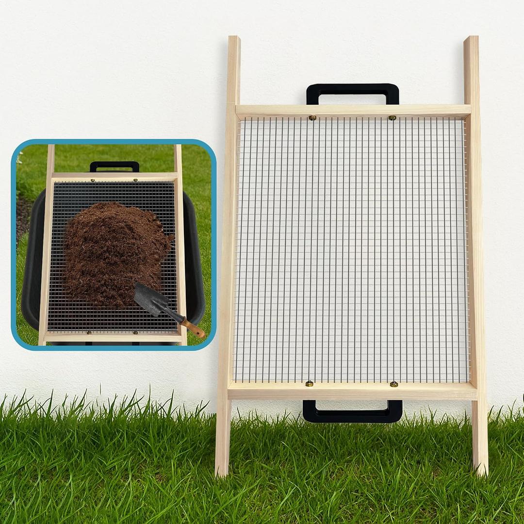 Large Soil Sifter, Rock Sifter Garden Sieve Soil Dirt Leaves for Gardening, 17.5'' × 34'' Compost Sifter Suitable for Wheelbarrow and Handheld (EXP 01/12/27)